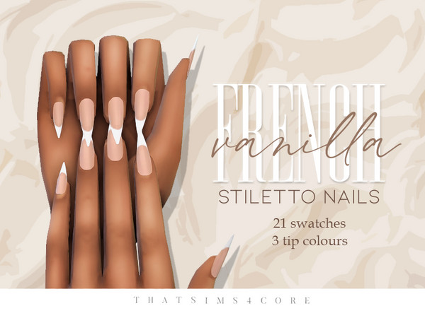 Sims 4 — french vanilla - stiletto nails by thatsims4core — 21 swatches overall including 3 different tip colours, hq
