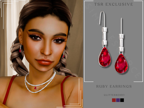 Sims 4 — Ruby Earrings by Glitterberryfly — A diamond and ruby earring