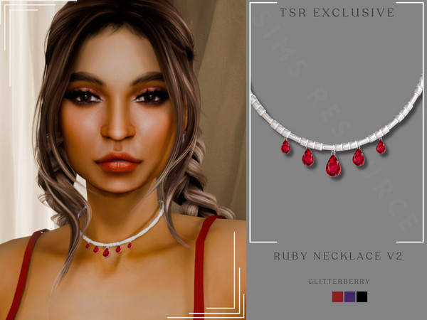 Sims 4 — Ruby Necklace v2 by Glitterberryfly — A diamond necklace with ruby pendants