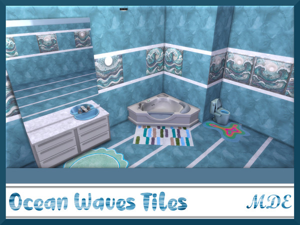 Sims 4 — MDE-Ocean Waves Floor Tiles by MDE — Add a touch of artistry to your home with ocean waves tiles, perfect for