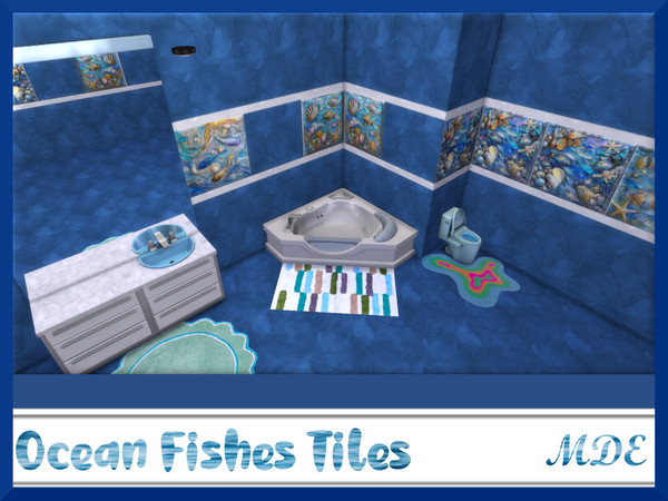Sims 4 — MDE-Ocean Fishes Floor Tiles by MDE — Add a touch of artistry to your home with ocean fishes tiles, perfect for