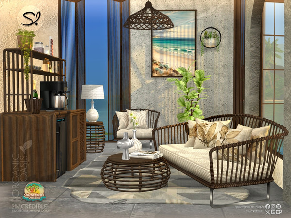 Sims 4 — Organic Oasis Hotel Suite - Living Area by SIMcredible! — Enjoy your complimentary goodies relaxing in this