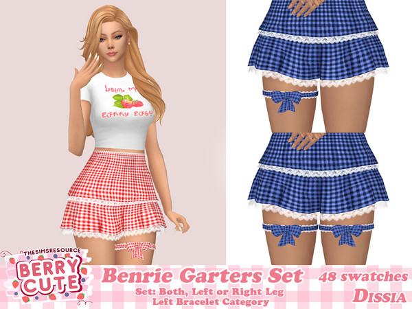 Sims 4 — Benrie Garter (Right) by Dissia — Cute plaid gingham garter with bow and white lace for left, right or both legs
