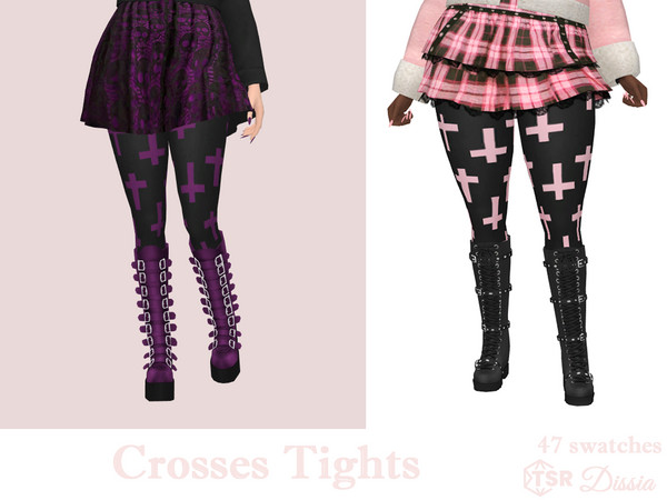 Sims 4 — Crosses Tights by Dissia — Cross pattern black tights