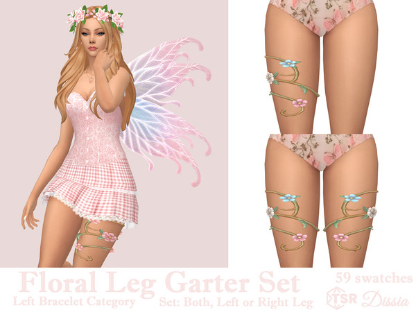 Sims 4 — Floral Leg Garter (Right) by Dissia — Branch and flowers thigh garters for left, right or both legs