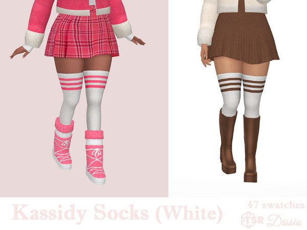 Sims 4 — Kassidy Socks (White) by Dissia — Thigh high white ribbed socks with 3 straps in many colors