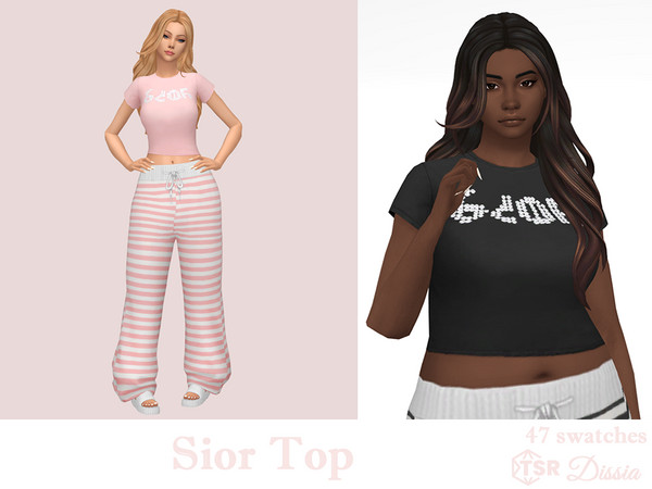 Sims 4 — Sior Top by Dissia — Short sleeves crop tshirt with rhinestones simlish "SIOR" print