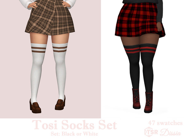 Sims 4 — Tosi Socks (White) by Dissia — White or black high socks with two straps