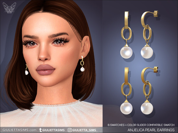 Sims 4 — Anjelica Pearl Earrings by feyona — Anjelica Pearl Earrings come with 8 swatches (2 types of metal texture -