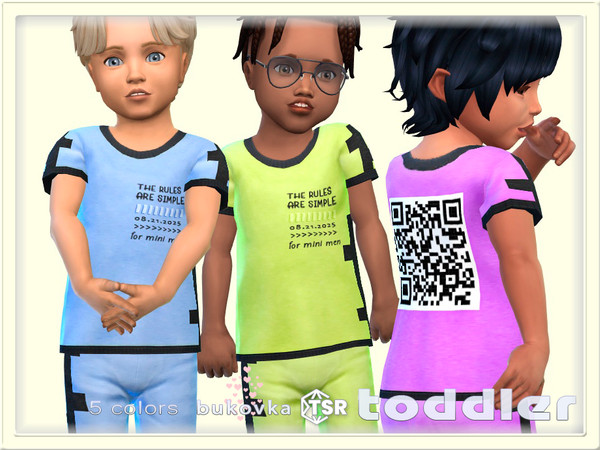 Sims 4 — Shirt Rules for MiniMen by bukovka — Cute toddler t-shirt, boys only, in 5 color options. Stand-alone