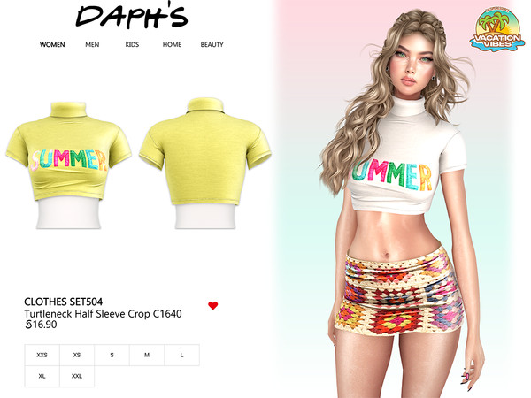 Sims 4 — VacationVibes - Clothes SET504 - Turtleneck Half Sleeve Crop C1640 by Daph's — 8 Swatches