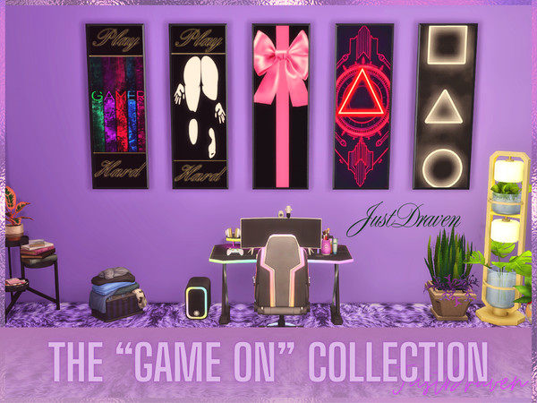Sims 4 — Patreon - The "Game On" Collection by Draven298 — Bold Gamer Room Canvases! Ready to take your Sim's