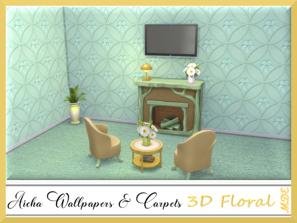Sims 4 — Aicha Set - 3D Floral Wallpapers & Carpets by MDE — 3D Floral Wallpapers for a unique interior and modern