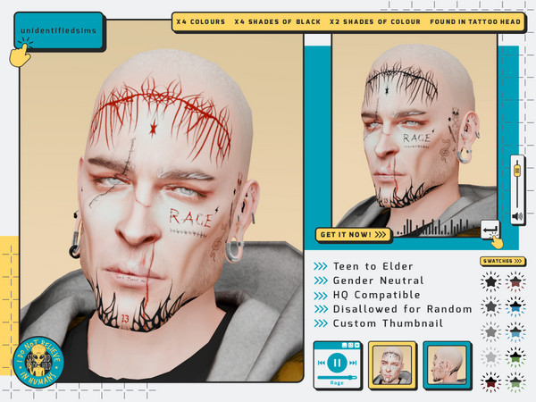 Sims 4 — Rage Tattoo (Patreon) by unidentifiedsims — 4 Colours