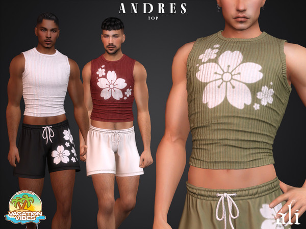 Sims 4 — Vacation Vibes - ANDRES top by ali1 — Ribbed Tank Top With Flower Motif