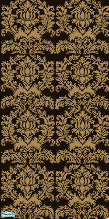 Sims 2 — NK Damask Walls - Gold on Black by MoMama — Gold Damask on Black