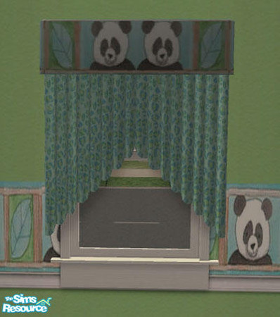 Sims 2 — VS Panda Nursery - Curtains by Vanilla Sim — Panda frame and jungle print window treatments. Oh! The cuteness. 