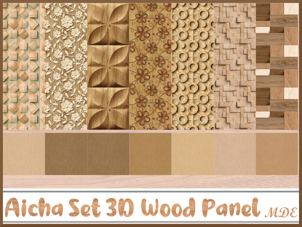 Sims 4 — Aicha Set - 3D Wood Wall Panels by MDE — Are you looking to add a touch of elegance and warmth to your home? 3D