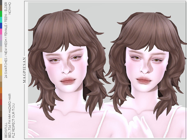 Sims 4 — Hazard hair by magpiesan — hush cut hair in 24 colors for female