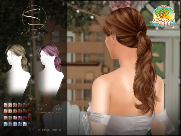 Sims 4 — (VACATION VIBES)S-Club_050825_ponytail hairstyle by S-Club — ponytail hairstyle hope you like, thank you.