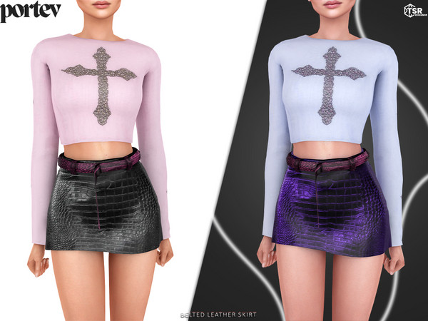 Sims 4 — Belted Leather Skirt by portev — new Mesh 4 colors