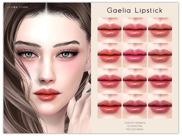 Sims 4 — Gaelia Lipstick by VELYSEA — -Lipstick category -HQ comatble -12 swatches