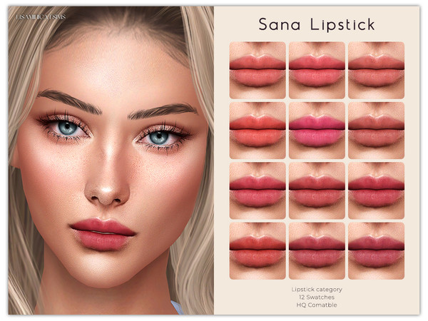 Sims 4 — Sana Lipstick by VELYSEA — -Lipstick category -HQ comatble -12 swatches