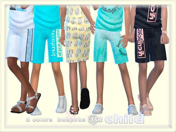 Sims 4 — Shorts Print by bukovka — Cute shorts for kids, boys only, in 5 color options. Can be installed independently,
