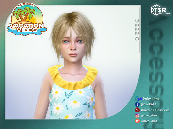 Sims 4 — VACATION VIBES - Short Bob Hair for Children - Ginko 222C by Daisy-Sims — 21 base colors + 9 ombre colors