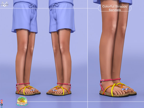 Sims 4 — Colorful Strappy Sandals S611 (Child) by Mermalade — New Mesh
