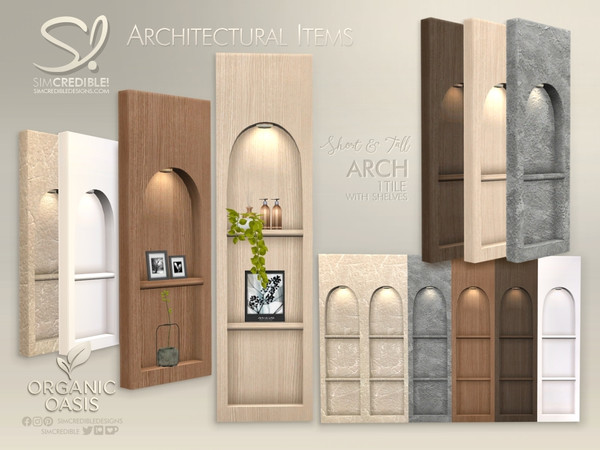 Sims 4 — Organic Oasis Hotel Suite - Wall Arch Shelves Tall by SIMcredible! — Bringing character and depth to your builds