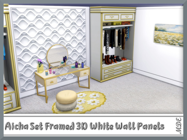 Sims 4 — Aicha Set - Framed 3D White Wall Panels by MDE — Another 3D wall panel, this time framed. There are 8 different