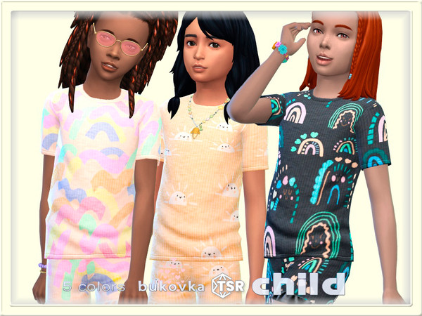 Sims 4 — T-Shirt Print by bukovka — Cute T-shirt for kids, girls only, in 5 color options. Can be installed