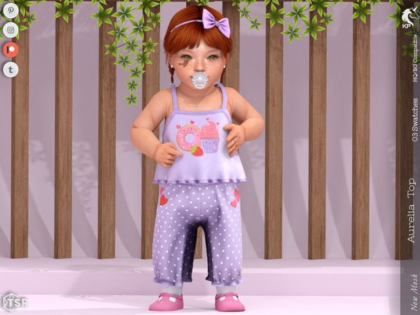 Sims 4 — Aurelia Top- Infant by KaTPurpura — Adorable Print Pajama Ruffle Strap Top