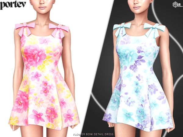 Sims 4 — Flower Bow Detail Dress by portev — new Mesh 5 colors