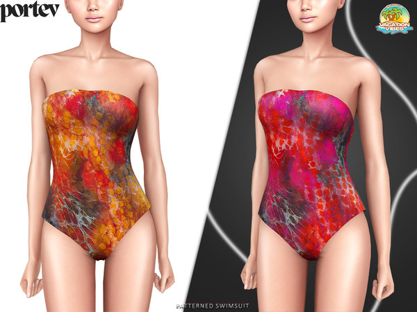 Sims 4 — patterned swimsuit by portev — new Mesh 7 colors