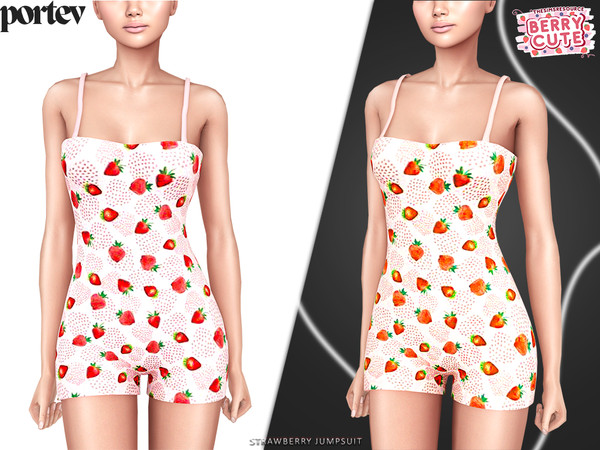 Sims 4 — Strawberry playsuit by portev — new Mesh 5 colors