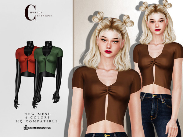 Sims 4 — Short Sleeve Blouse T-798 by ChordoftheRings — ChordoftheRings Short Sleeve Blouse T-798 - 4 Colors