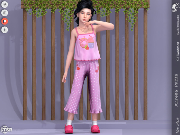 Sims 4 — Aurelia Pants- Child by KaTPurpura — Long pants with ruffles and dot pattern