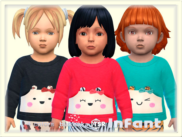 Sims 4 — Sweater Animal by bukovka — Stylish sweater for infant girls only in 4 color options. Installed separately, all