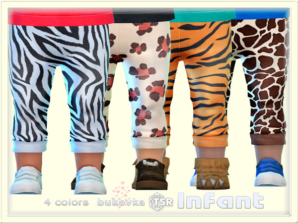 Sims 4 — Pants Animal by bukovka — Stylish pants for infant girls only in 4 color options. Installed separately, all
