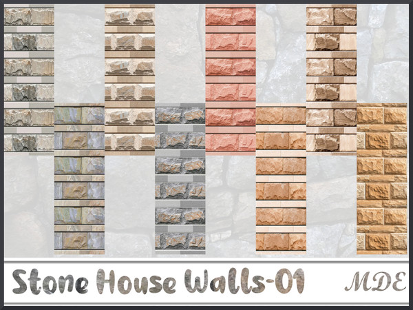 Sims 4 — MDE-Stone House Wall-01 by MDE — Elevate your space with Wall Stone series, seamlessly blending charm with