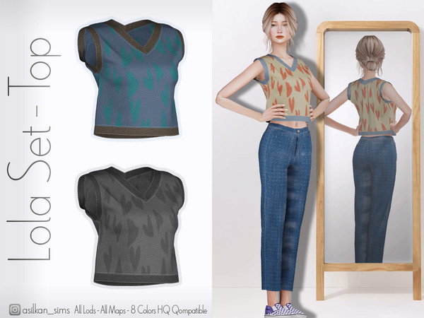Sims 4 — Lola Set Top - ACN 671 by Asilkan — - 8 Colors