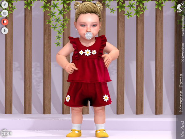 Sims 4 — Morgana Pants- Infant by KaTPurpura — Solid color shorts with flower decoration
