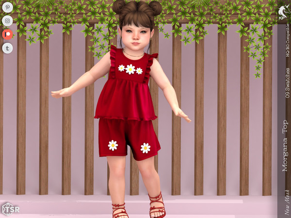 Sims 4 — Morgana Top- Toddler by KaTPurpura — Sleeveless top with ruffles and flowers on the chest