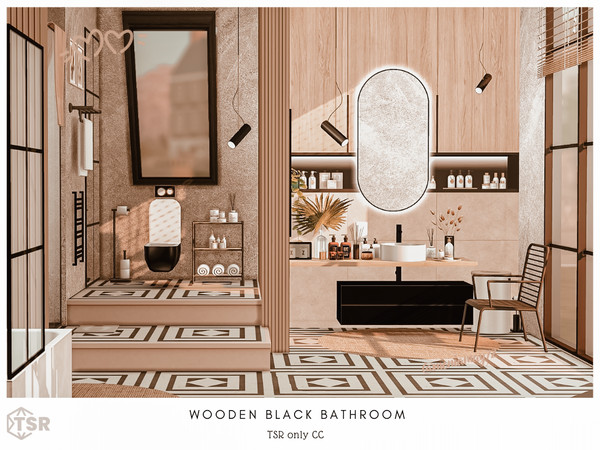 Sims 4 — Wooden Black Bathroom by Moniamay72 — A beautiful modern bathroom in dark colors.