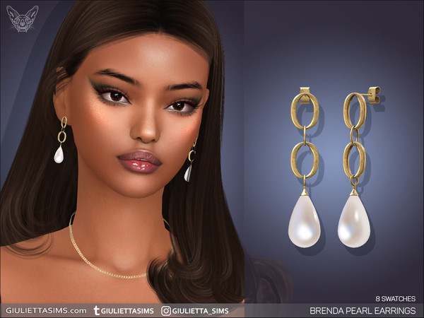 Sims 4 — Brenda Pearl Earrings by feyona — Brenda Pearl Earrings come with 8 swatches.