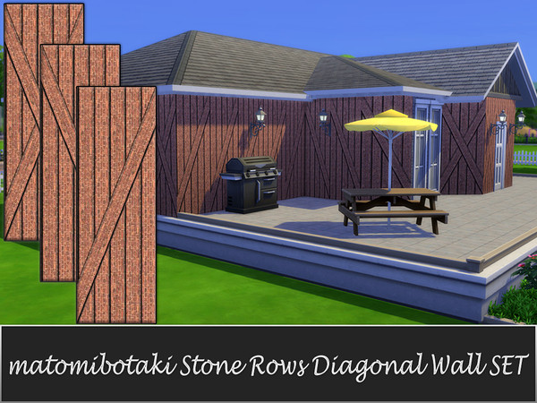 Sims 4 — matomibotaki Stone Rows Diagonal Wall Crossed SET by matomibotaki — Brick walls SET with crossed, bricked beams,