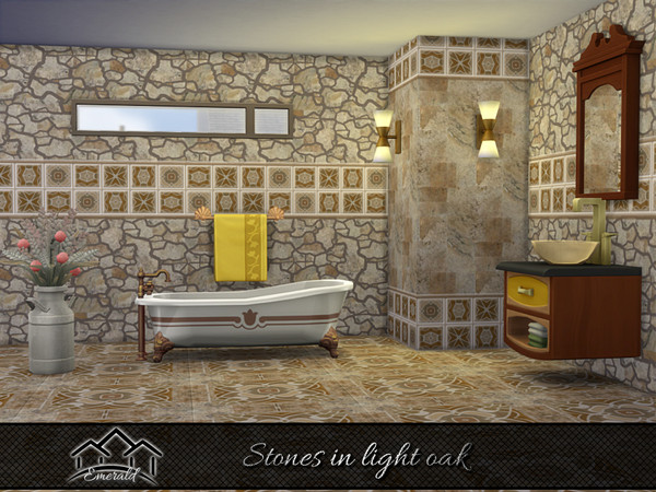 Sims 4 — Stones in light oak wall 2 by Emerald — Create a natural stone accent wall to energize your living space.