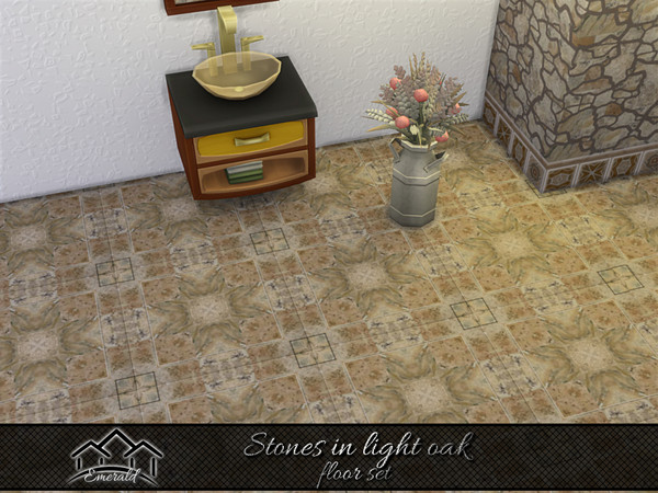 Sims 4 — Stones in light oak floor5 by Emerald — Create a natural stone accent wall to energize your living space.(floor
